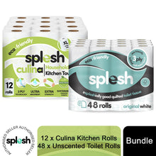 Load image into Gallery viewer, Splesh Toilet Roll Quilted White 48 Rolls with Culina Kitchen Towel 12 Rolls