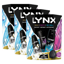 Load image into Gallery viewer, Lynx Gold, Excite &amp; Ice Chill Bath &amp; Body 3Pcs Gift Set for Him w/ Body Scrubber
