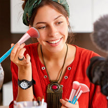 Load image into Gallery viewer, Cosmic Makeup Brush Set 7 Piece Turquoise Liquid Glitter Handle Beauty Tool Kit