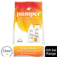 Load image into Gallery viewer, Dove Pamper Collection Gift Set, Body Wash, Bath Soak, Beauty Bar &amp; Wax Burner