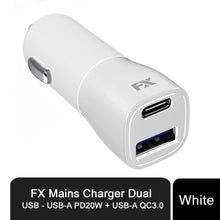 Load image into Gallery viewer, FX Mains Charger Dual USB, USB-A PD20W + USB-A QC3.0 Fast Charger - White