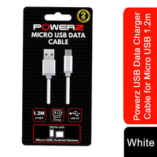 Load image into Gallery viewer, Powerz USB Data Charger Cable for Micro USB 1.2m - White