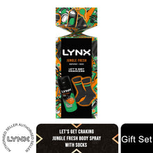 Load image into Gallery viewer, Lynx LET'S GET CRAKING Jungle Fresh Body Spray Gift Set for Him with Socks Pair