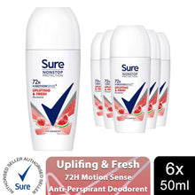 Load image into Gallery viewer, 6xSure Women Motion Sense AP Deodorant Rollon 72H Nonstop, Uplifting&amp;Fresh 50ml
