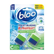 Load image into Gallery viewer, Bloo Toilet Rim Blocks Limescale 2in1 Foam &amp; Original Blue Clean+Fresh 7 Pk