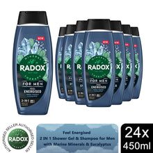 Load image into Gallery viewer, 24x Radox Mineral Therapy Feel Energised 2in1 Shower Gel &amp; Shampoo for Men,450ml
