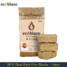 Load image into Gallery viewer, Ecoblaze RUF Heat Pack 12 Briquettes 10kg Bag for Wood Burner, Pizza Oven &amp; BBQ