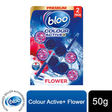 Load image into Gallery viewer, Bloo Toilet Rim Blocks Colour Active+ Flower with Odour Stop Technology, 2x50g
