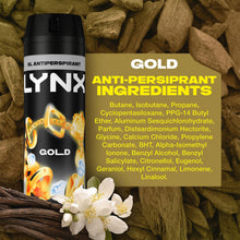 Load image into Gallery viewer, Lynx XL Gold Spray Anti-perspirant Deo AntiWhite Marks 72H Protection 200ml, 6Pk