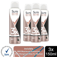 Load image into Gallery viewer, Sure Women Invisible Antiperspirant Deo with 96H Maximum Protection 150ml, 3 Pk