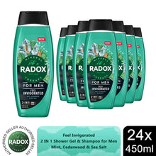 Load image into Gallery viewer, 24x Radox Mineral Therapy Feel Invigorated Shower Gel &amp; Shampoo for Men, 450ml