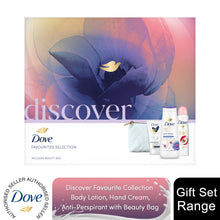Load image into Gallery viewer, Dove Discover Favourites Selection 3 Pieces Gift Set for Her with Beauty Bag