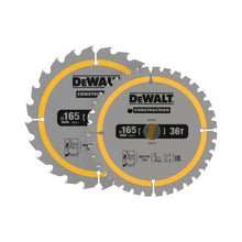 Load image into Gallery viewer, DEWALT DT90270 Construction Circular Saw Blade 2 Pack 165?mm x 20?mm (24T / 36T)