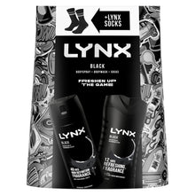 Load image into Gallery viewer, Lynx FRESHEN UP THE GAME Black Body Wash &amp; Body Spray Gift Set for Him w/ Socks