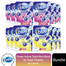 Load image into Gallery viewer, Bloo Power Active Toilet Rim Block Fresh Flowers &amp; Lemon w/ Anti-Limescale 6x50g