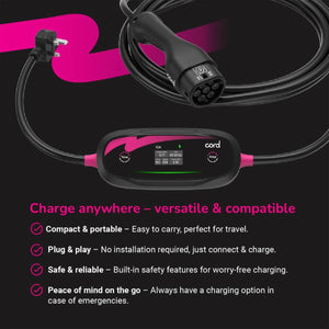Cord Plus 5m Portable EV Charger 230V Fast Charging with UK Plug Adapter