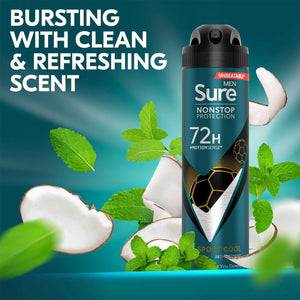 Sure Men Nonstop Protection 72H Anti-Perspirant Deodorant Sport Cool 150ml, 3pk