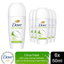 Load image into Gallery viewer, Dove Citrus Fresh Roll On Anti-Perspirant 48H Sweat &amp; Odour Protection 50ml, 6Pk