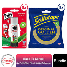 Load image into Gallery viewer, Pritt Glue Sticks 43g and Sellotape Golden Tape 24mm x 50m Bundle, (8 Pack Each)