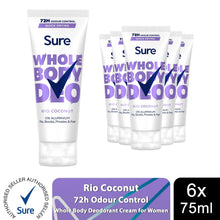 Load image into Gallery viewer, Sure Whole Body Deodorant Cream Rio Coconut with 72Hrs Odour Control 75ml,6 Pack