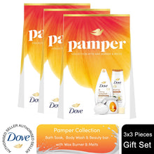 Load image into Gallery viewer, Dove Pamper Collection Gift Set, Body Wash, Bath Soak, Beauty Bar &amp; Wax Burner