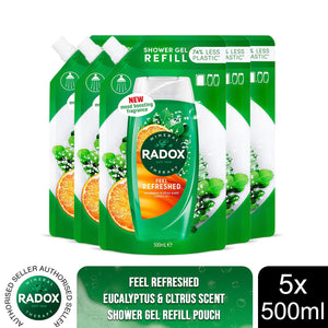 Radox Mineral Therapy Shower Gel Refill Pouch Feel Refreshed 500 ml, 5 Pack