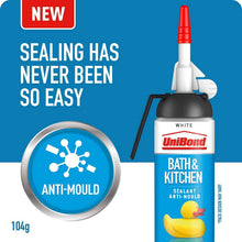 Load image into Gallery viewer, UniBond Mould Resistant Bath &amp; Kitchen Silicone Sealant White, 104g, 3pk