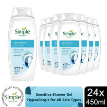 Load image into Gallery viewer, Simple Kind to Skin Sensitive Shower Gel Body Wash w/ Hypoallergenic 450ml, 24pk