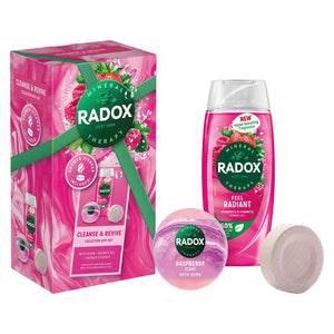 Radox Cleanse & Revive Shower Gel & Bath Bomb Gift Set for Her w/ Shower Steamer