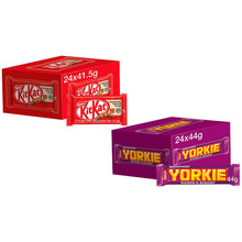 Load image into Gallery viewer, Nestle Chocolate Bar, KitKat 4 Finger 24x41.5g &amp; Yorkie Milk Chocolate 24x44g