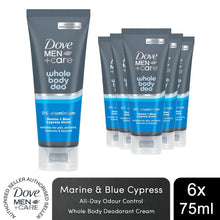 Load image into Gallery viewer, Dove Men+Care Whole Body Deodorant Cream Marine &amp; Blue Cypress 75ml, 6 pack
