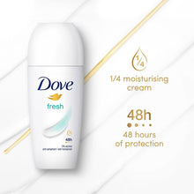 Load image into Gallery viewer, Dove Fresh Roll On AntiPerspirant up to 48H of Sweat &amp; Odour Protection, 36x50ml