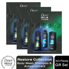 Load image into Gallery viewer, Dove Men+Care Restore Bodywash, Antiperspirant &amp; Shampoo Gift Set for Him