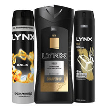 Load image into Gallery viewer, Lynx Gold For Men Bundle of Body spray, Antiperspirant 250ml and Body wash 400ml