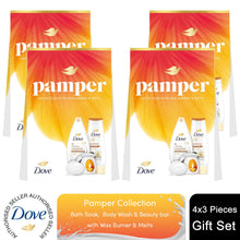 Load image into Gallery viewer, Dove Pamper Collection Gift Set, Body Wash, Bath Soak, Beauty Bar &amp; Wax Burner