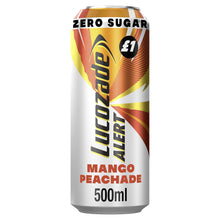 Load image into Gallery viewer, Lucozade Alert Zero Sugar Mango Peachade Sparkling Drink w/ Vitamin B3, 12x500ml