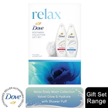 Load image into Gallery viewer, Dove Relax Body Wash Collection 2 Pieces Gift Set for Her with Shower Puff