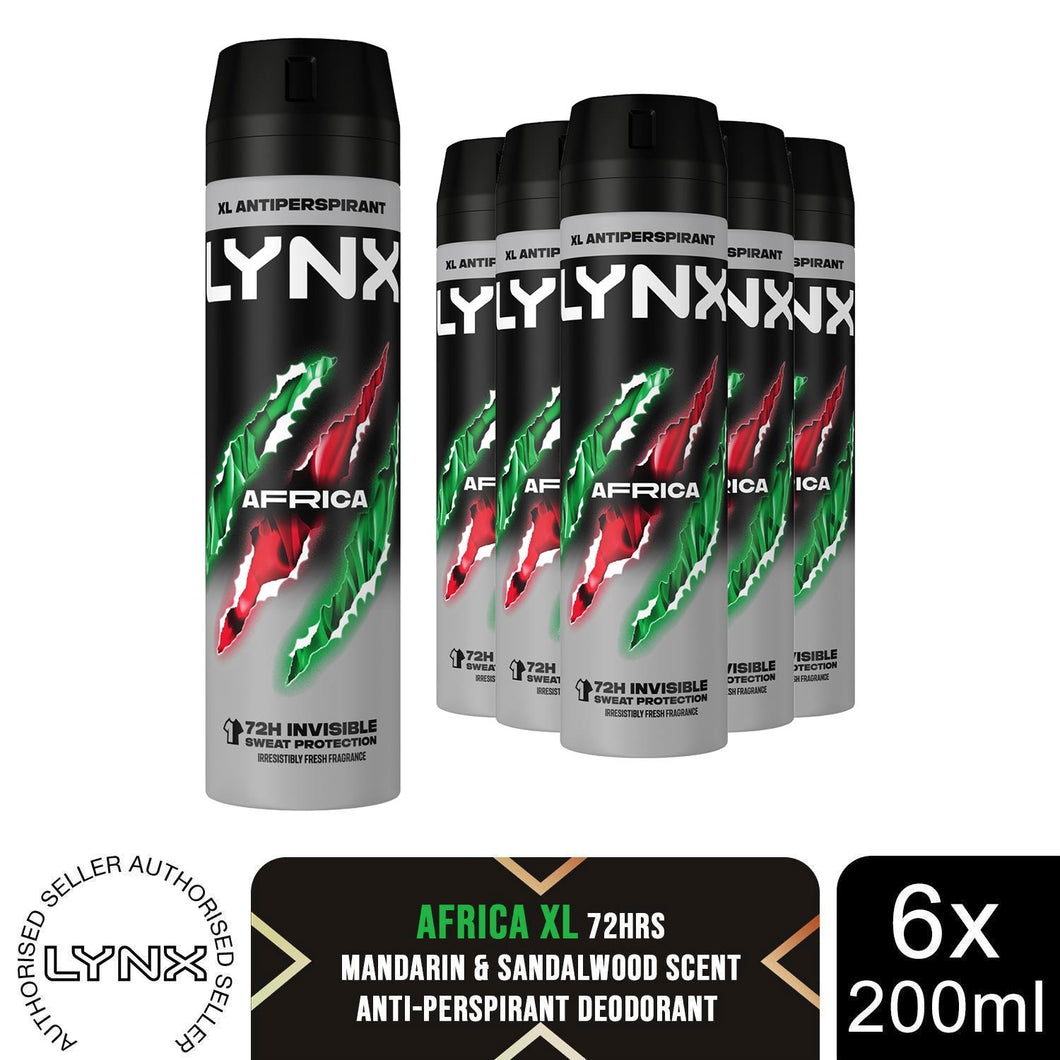 Lynx XL Antiperspirant Africa The G.O.A.T. of Fragrance Deodorant 200ml, 6 Pack