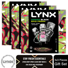 Load image into Gallery viewer, Lynx All Stars Gift Set, Africa Spray, Black Wash, Epic Fresh Deodorant Trio