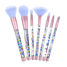 Load image into Gallery viewer, Aquarius Cosmic Makeup Brush Set 7pc Liquid Glitter Handle Beauty Tool Kit Pink