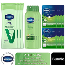 Load image into Gallery viewer, Vaseline Aloe Bundle Lip Therapy 4g, Spray Body Lotion 190ml &amp; Body Lotion 400ml