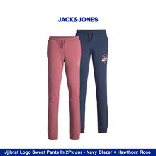 Load image into Gallery viewer, Jack &amp; Jones Jjibrat Junior Joggers 2 Pack Navy Blazer Hawthorn Rose Size 140