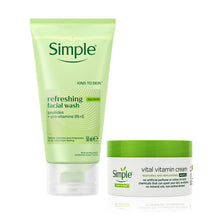 Load image into Gallery viewer, Simple Travel Facial Wash 50ml &amp; Vital Vitamin Night Cream 50ml