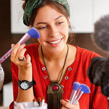 Load image into Gallery viewer, Cosmic Makeup Brush Set 7 Piece Pink Purple Liquid Glitter Handle Beauty Kit