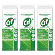 Load image into Gallery viewer, Cif Cleanboost Antibacterial Wipes Multi-Purpose Anti-Bac &amp; Shine, 3 Pack of 100 Wipes