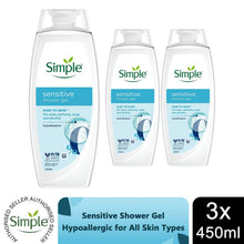 Load image into Gallery viewer, Simple Kind to Skin Sensitive Shower Gel Body Wash 450ml, 3pk