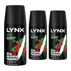 Lynx Body Spray Africa 48H High Definition Fragrance Deodorant for Men 35ml, 3pk