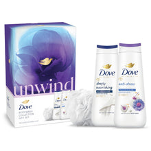 Load image into Gallery viewer, Dove Unwind Bodywash Collection 2 Pieces Gift Set for Her with Shower Puff