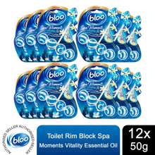 Load image into Gallery viewer, Bloo Toilet Rim Block Spa Moments Vitality Essential Oil 50g 12 Pack