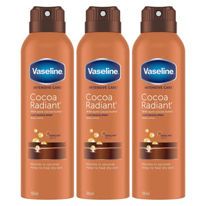 Vaseline Body Lotion Intensive Care Cocoa Radiant Spray Moisturiser 190ml,3 Pack